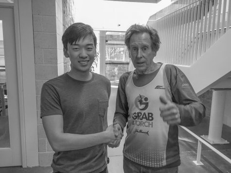 Boston Marathoner Bill Rodgers speaks to the Track team