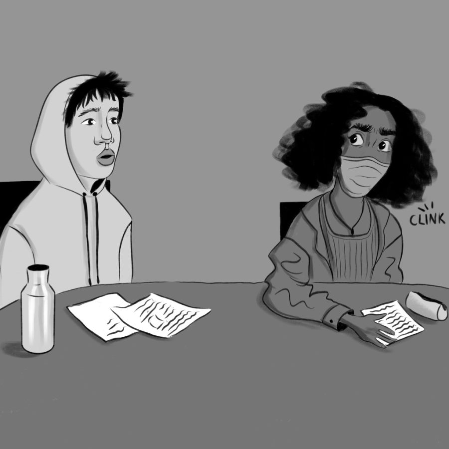 Two maskless best friends in a room (they might kiss)