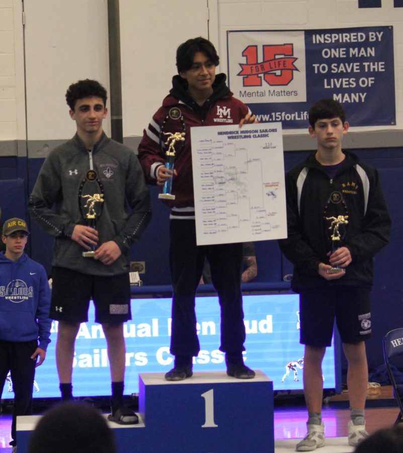 Jovanny Nazario (11) placed first in the Hendrick Hudson wrestling tournament on Saturday